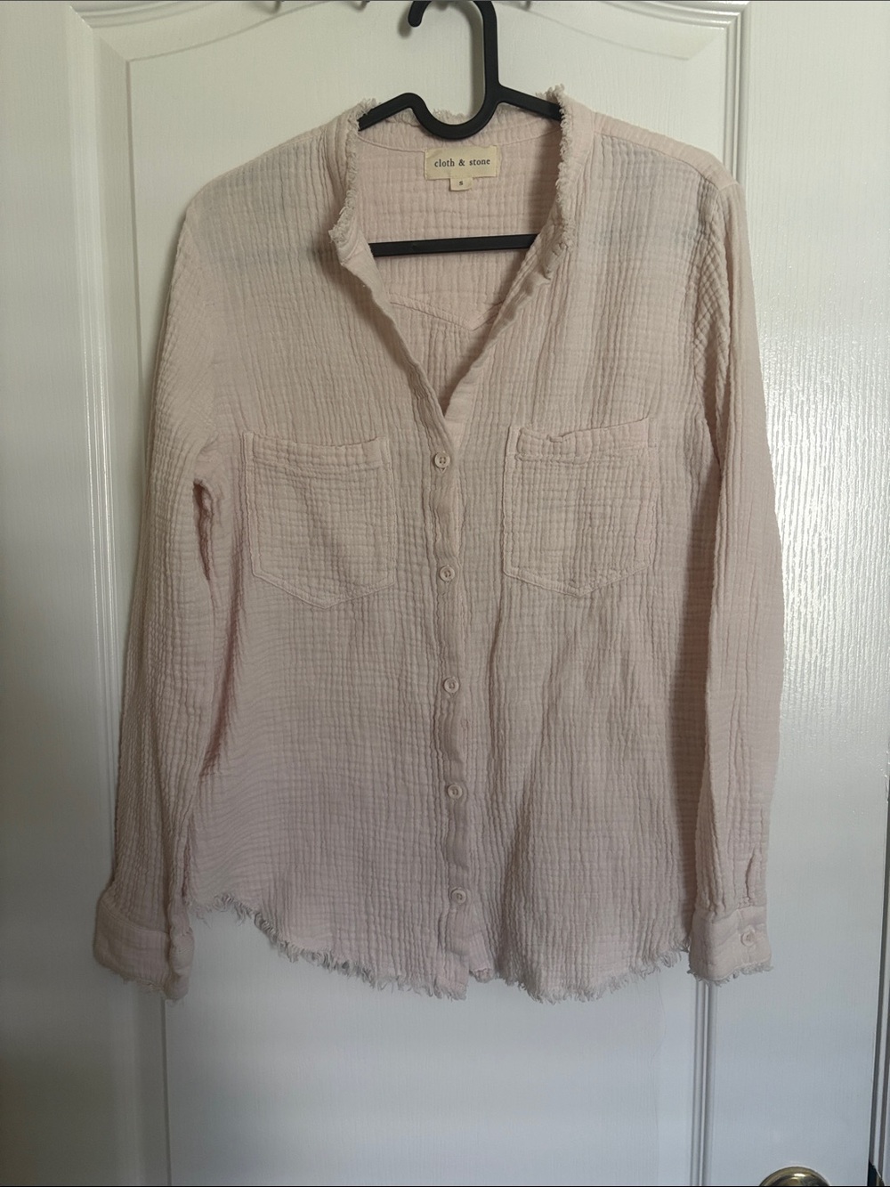Anthropologie Cloth & Stone Pale Pink Button-Down Cotton Gauze Shirt
